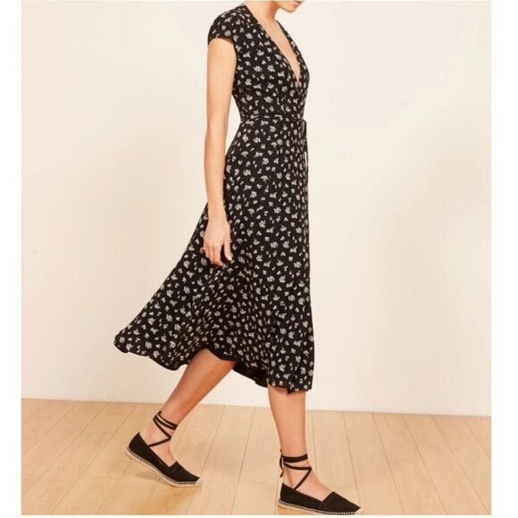 Reformation Carina Wrapping Midi Dress Black And White Size Small - Picture 13 of 13